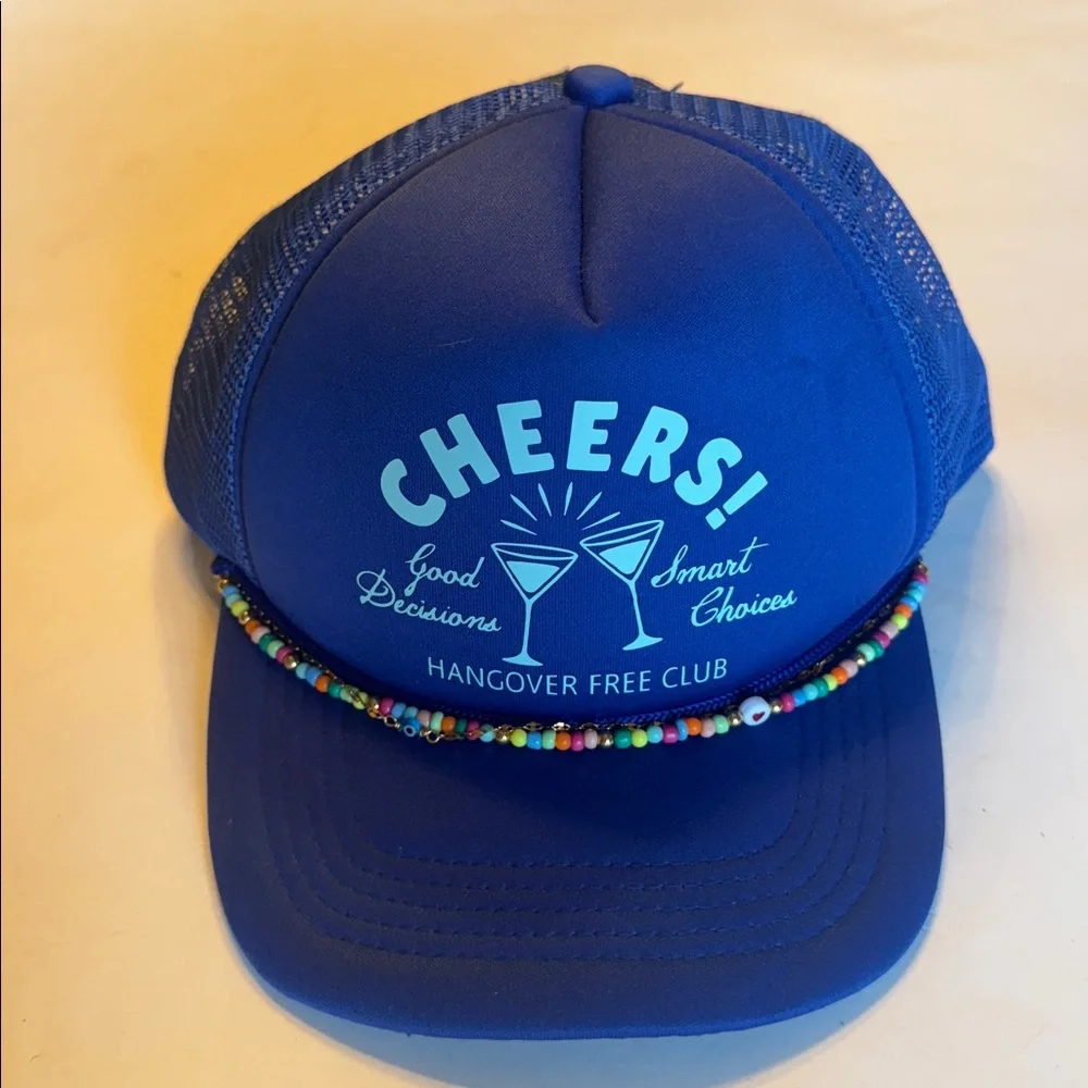 CHEERS HANGOVER FREE CLUB Good Decisions Smart Choices Blue Trucker Hat OSFA LN